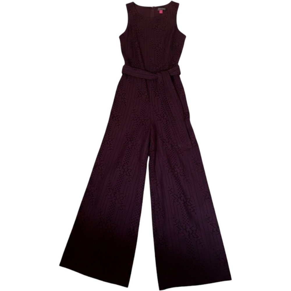 Vince Camuto Lace Wide Leg Jumpsuit Burgundy Holiday Fall Winter Women 0 NWT